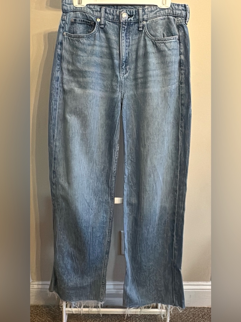 rag & bone light blue denim jeans with leather logo patch - Picture 2 of 14